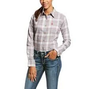 Ariat Women Fire Resistant Work Shirt Jolene Purple Plaid Chore Button Front XS